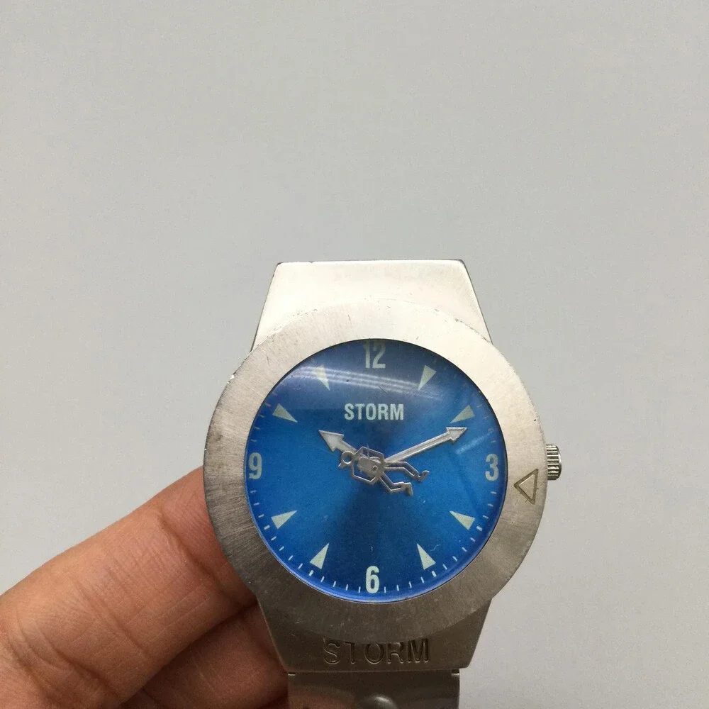 Vintage Storm Iceberg Men Watch 36mm Blue Dial Silver Tone 137497 New Battery 7" - Picture 6 of 15